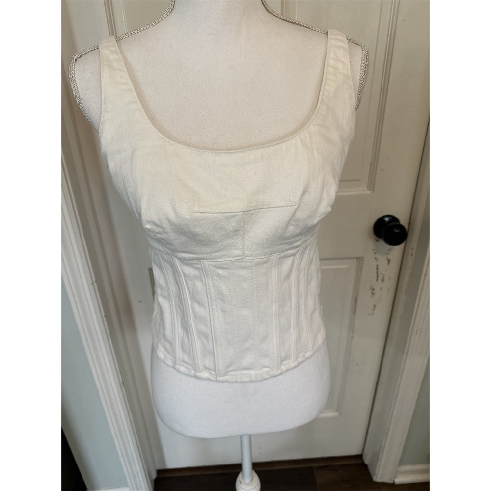 Anthropologie Maeve Cream Corset-Style Cotton Camisole